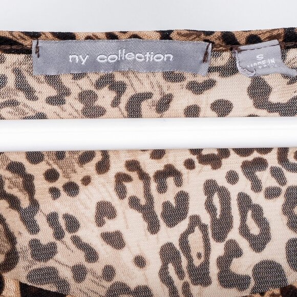 NY Collection Leopard Print Shirt S Womens Brown Flutter Sleeve Smocking Stitch - Picture 4 of 5